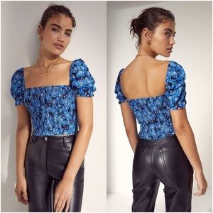 ARITZIA Wilfred Smocked Blouse In Baltic Sea